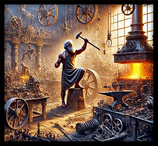 Classical depiction of the Greek god Hephaestus.